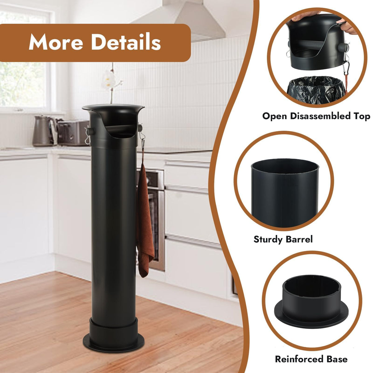 CURTA Espresso Coffee Knock Box with Garbage Bags(30Pcs), Commercial Knock Box for Coffee Grounds