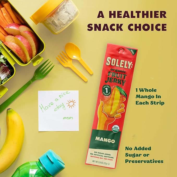 Solely - Organic Mango Fruit Jerky - 12 Individually Wrapped Fruit Strips - Fruit Leather Made from