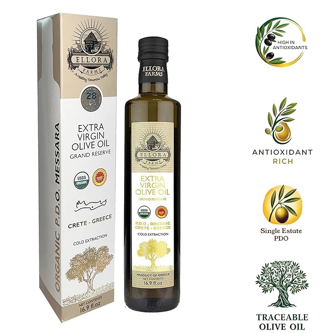 Ellora Farms, Organic Greek Extra Virgin Olive Oil, Single Estate PDO Messara, High Polyphenol