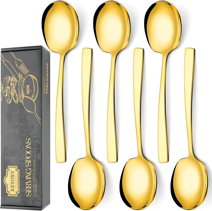 6 Piece Stainless Steel Serving Spoons Set - 6 Large Spoons, 9.2-Inch, Dishwasher Safe, for