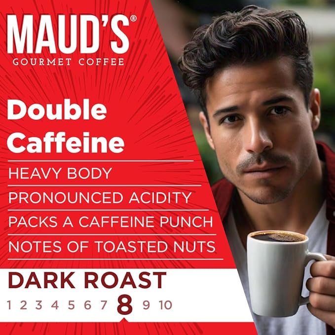 Maud's Double Caffeine Coffee Pods, 18 ct, Dark Roast Coffee in Recyclable Single Serve Pods – 100%