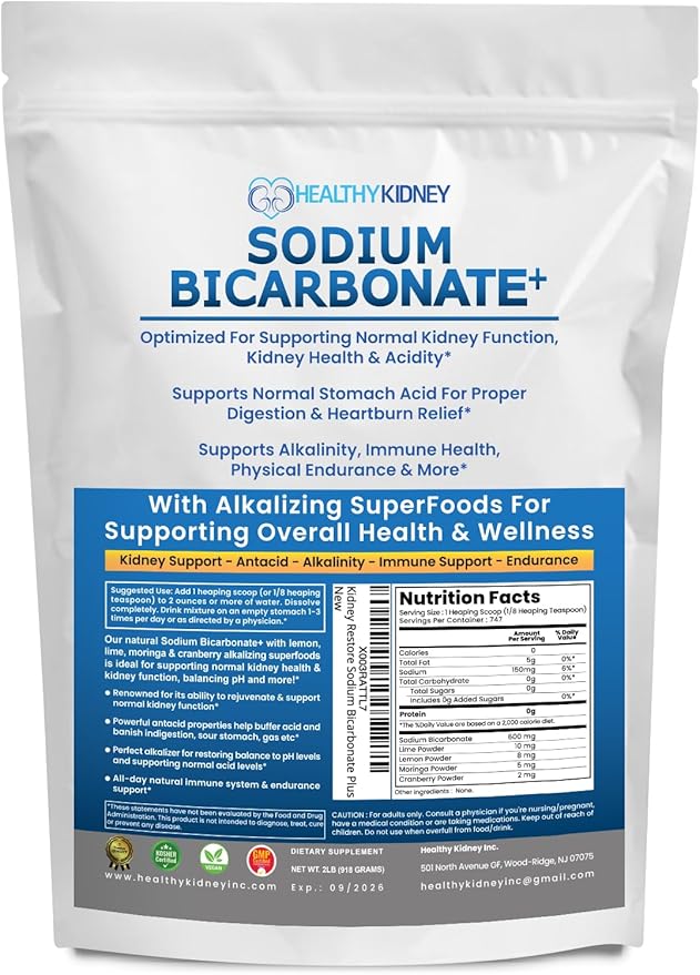 Organic Sodium Bicarbonate Alkaline Supplement For Alkalinity. Support Kidneys & Stomach Acid