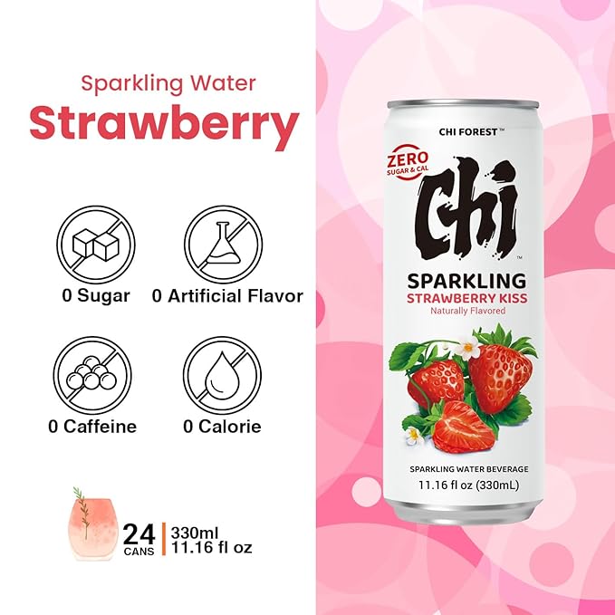 CHI FOREST Strawberry Sparkling Water Beverage, Zero Sugar Drinks, Zero Artificial Flavor, 11.16 fl