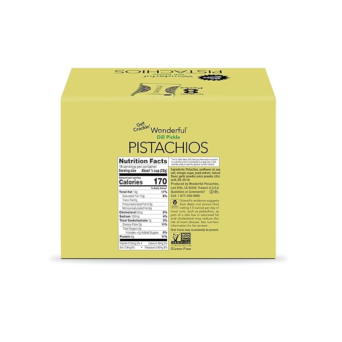 Wonderful Pistachios No Shells, Dill Pickle Flavored Nuts, 2.25 Ounce Bag (Pack of 8), Protein