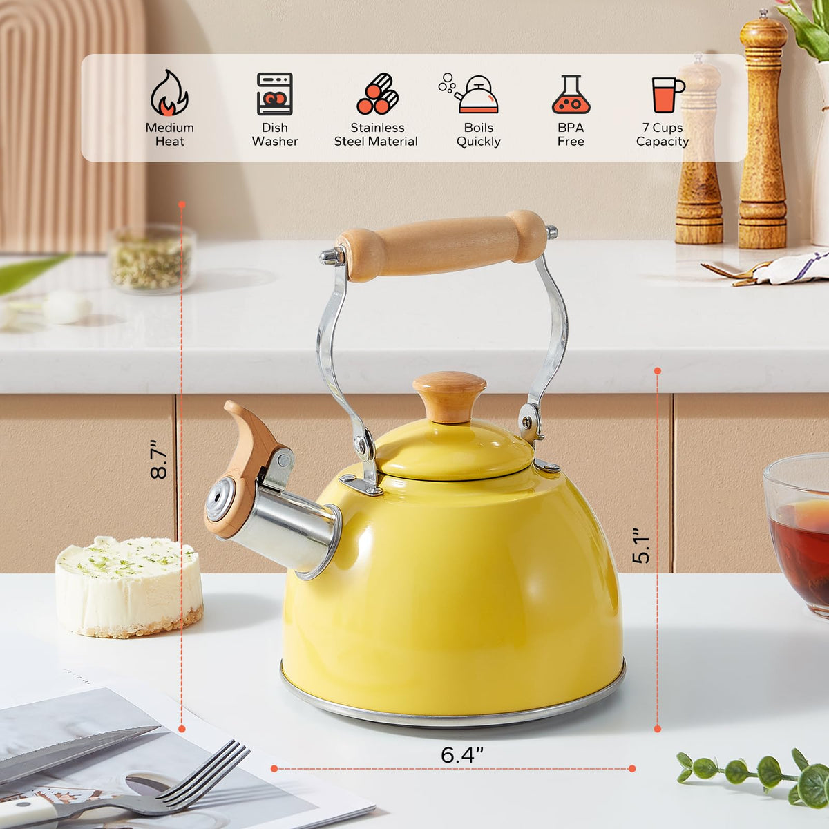 ROCKURWOK Tea Kettle, Tea Pot with Cool Touch Ergonomic Handle, Teapot Food Grade Stainless Steel