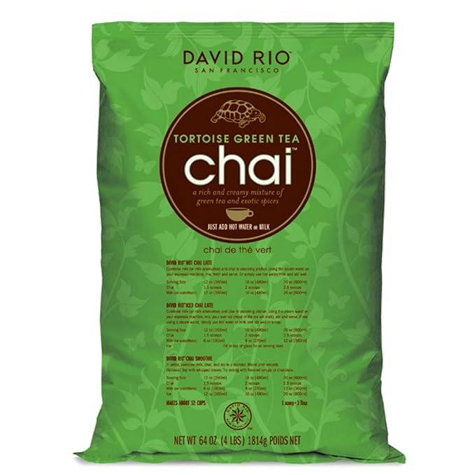David Rio Tortoise Green Tea Chai Tea Latte Mix, 64 Oz, Green Tea, Organic Spices, Dairy Free