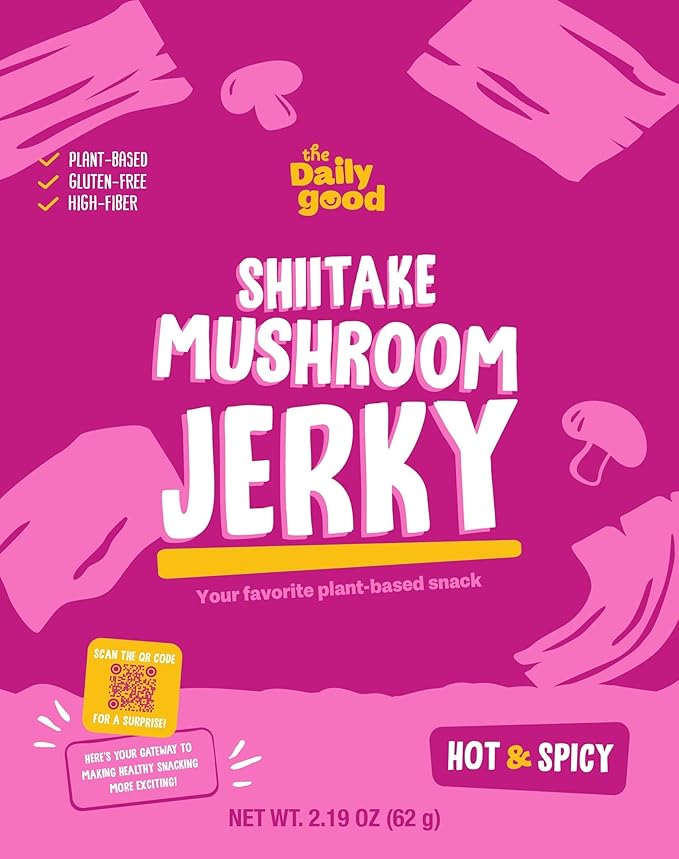 The Daily Good Mushroom Jerky - 3-Pack Snacks, Yummy High-Fiber Mushroom Snack, Meatless &