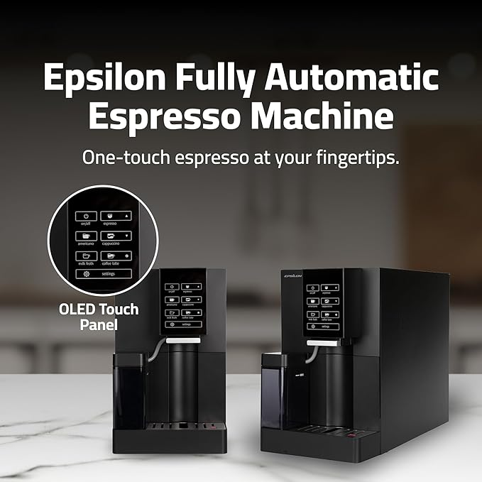 Epsilon Fully Automatic Coffee Machine with Grinder, Coffee & Espresso Maker Combo, Built-In Milk