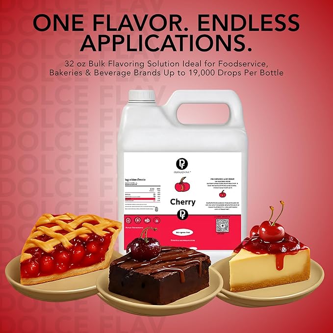 Dolce Flav Cherry Flavoring ??32 oz. ??Premium Oil-Based Extract for Chocolates, Frostings, Baked