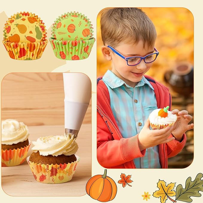 SANNIX 450pcs Fall Cupcake Liners, Thanksgiving Pumpkin Maple Leaf Cake Baking Cups Cupcake