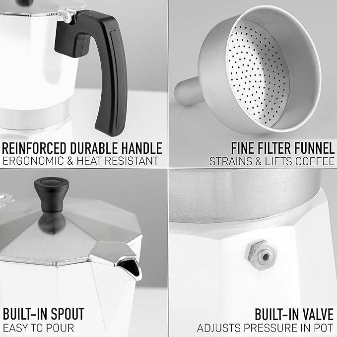 Zulay Moka Pot Espresso Stovetop Coffee Maker - Leak-Proof, Stainless Steel, Easy to Clean, Heat