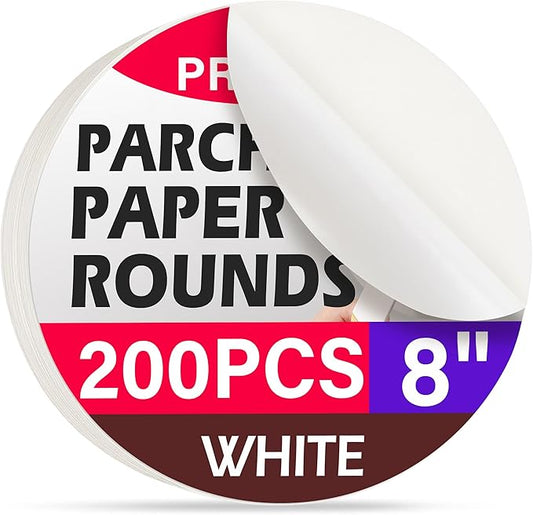 8 Inch Parchment Paper Rounds, 200Pcs Precut Baking Paper Sheets,Non-Stick Parchment Rounds for