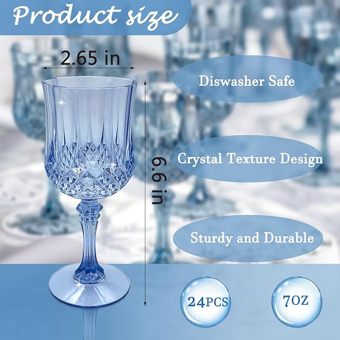 Plastic Wine Glasses，Plastic Goblets Vintage Style Cordial Drinking Glasses for Wedding Reception