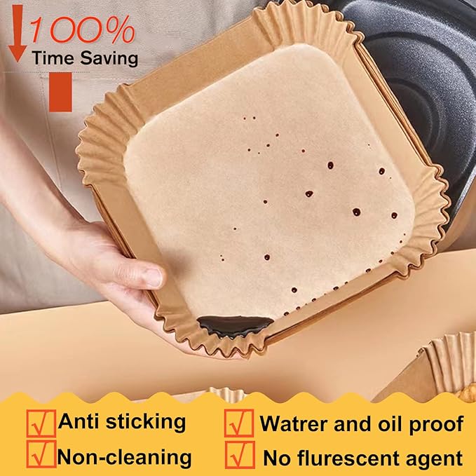 Air Fryer Disposable Paper Liner Square 10 Inch, 100Pcs Largest Square Air Fryer Paper Liners for