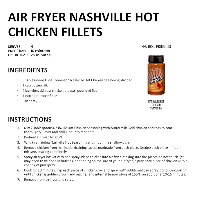 Olde Thompson Nashville Hot Chicken Seasoning, Flaming Hot Chicken Spice, 7.3 Ounce