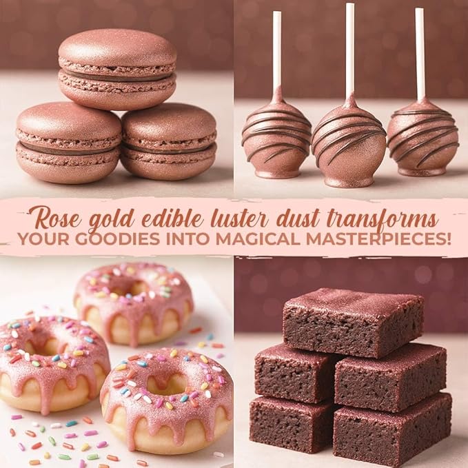 Bulk (20g) Rose Gold Luster Dust Edible Glitter for Cocktails | Premium Edible Rose Gold Luster