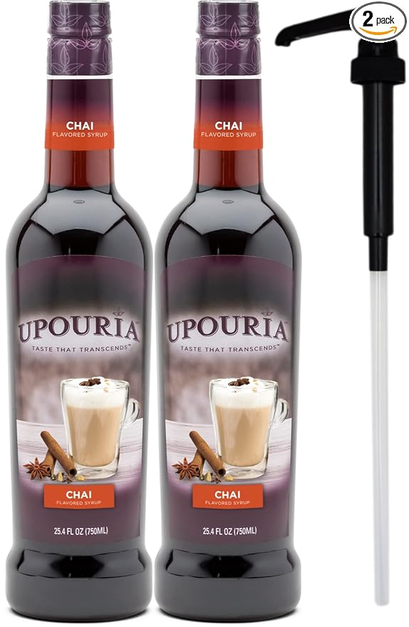 Upouria Chai Syrup Flavoring, 100% Vegan, Gluten-Free, Kosher, 750ml bottle (Pack of 2) with 1