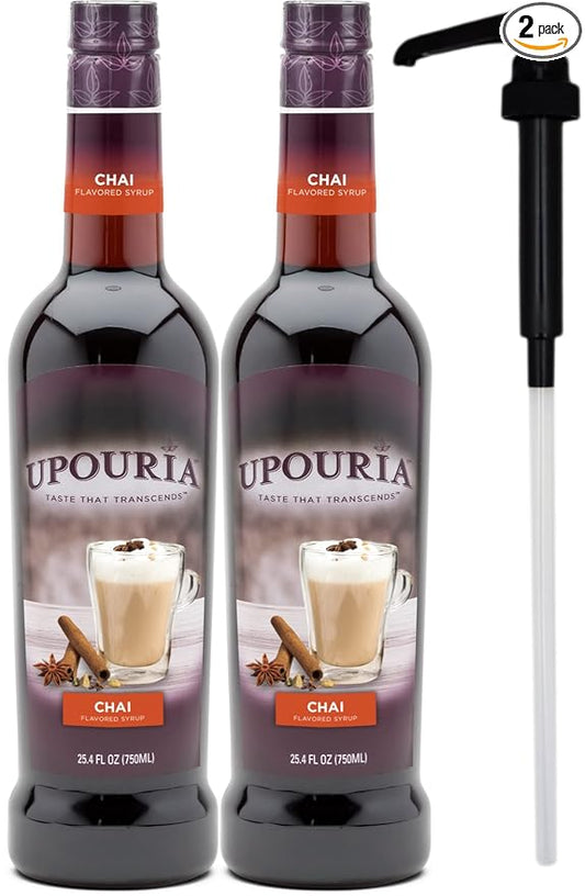 Upouria Chai Syrup Flavoring, 100% Vegan, Gluten-Free, Kosher, 750ml bottle (Pack of 2) with 1