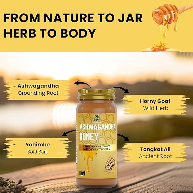 Herb To Body Ashwagandha Honey Organic – 16 oz, Wildcrafted Organic Honey for Men with Ashwagandha