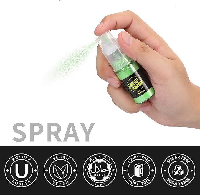 Sujoygar Edible Glitter Spray 2 Colors, Red and Green Edible Glitter for Cocktails, Shimmer Powder