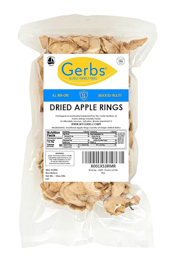 Gerbs Dried Apple Slices 1 lb. | Unsulfured, No Sugar Added, Preservative-Free | Naturally Sweet &
