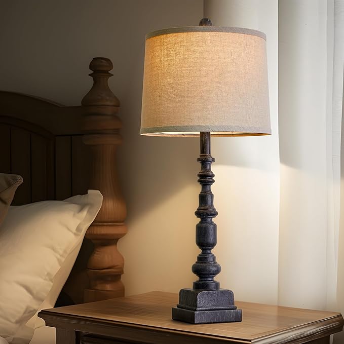 Oneach 27.75” Vintage Farmhouse USB A+C Table Lamps Set of 2 for Living Room Bedroom Traditional