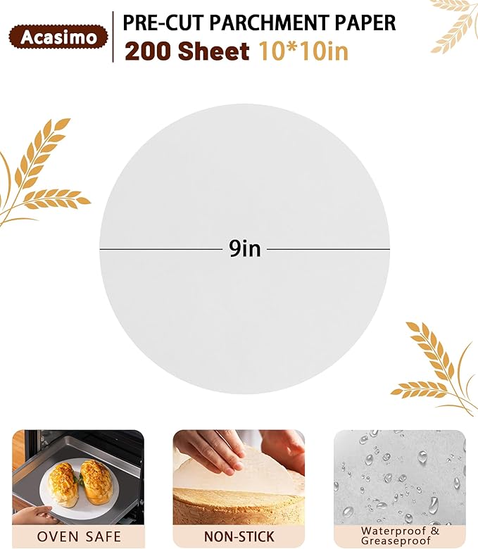 200Pcs Parchment Paper Rounds, 9 Inch Baking Parchment Circles, Precut Baking Sheets Round, Burger