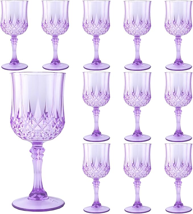 Plastic Wine Glasses，Plastic Goblets Vintage Style Cordial Drinking Glasses for Wedding Reception