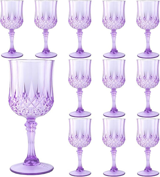 Plastic Wine Glasses，Plastic Goblets Vintage Style Cordial Drinking Glasses for Wedding Reception