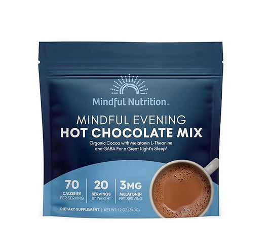 Mindful Evening Cocoa Mix Natural Sleep Aid, Melatonin 3mg, L-Theanine, GABA Supplements, Natural
