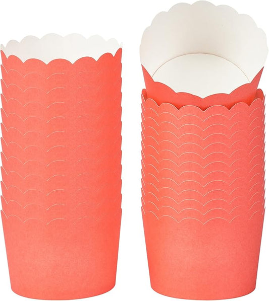 Panificio 10 Ounce Cupcake Wrappers, 200 Scalloped Baking Cups - Oven-Ready, Greaseproof, Red Paper