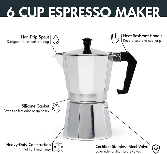 Primula Stovetop Espresso Maker and Handheld Electric Milk Frother Gift Set, Moka Pot for Classic