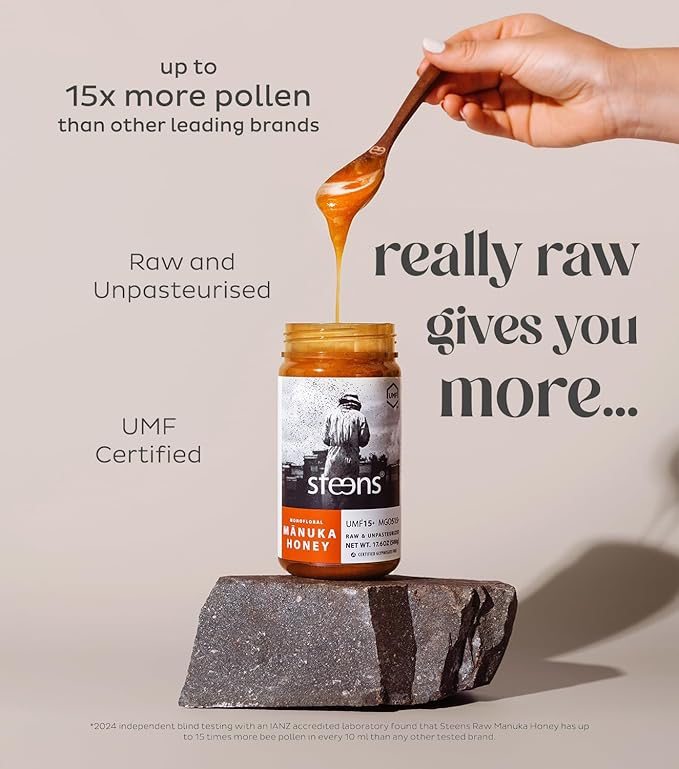 Steens Manuka Honey - MGO 515+ - Pure & Raw 100% Certified UMF 15+ Manuka Honey - Bottled and