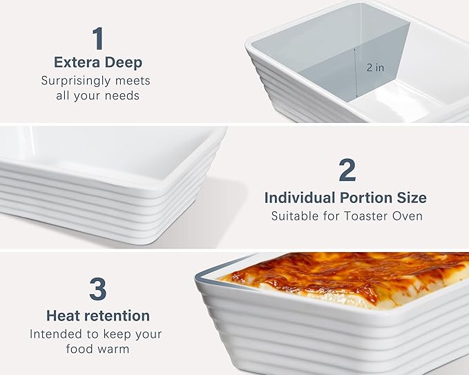 ONEMORE Small Baking Dish, Rectangle Ceramic Baking Dish for Oven, Individual Casserole Dishes for