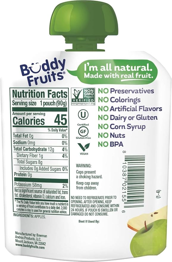 Buddy Fruits Snacks To Go Orchard Blend Unsweetened Applesauce 3.2oz Pouch (18pk)