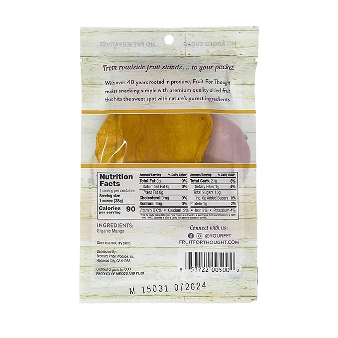 Fruit for Thought Organic Dried Mango | Dried Fruit Snack Packs Ideal for the Family | No Sugar