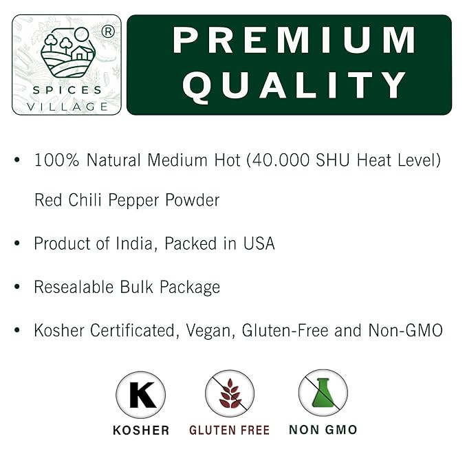 Spices Village Red Chili Powder, Medium Hot Ground Red Peppers for Cooking, 8 oz, Kosher Certified
