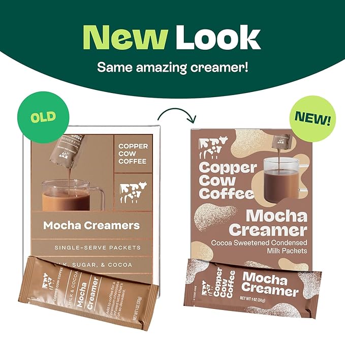 Copper Cow Coffee Sweetened Mocha Milk Creamer Singles (24 pack) | Vietnamese Inspired Coffee