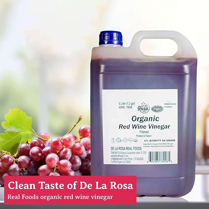 De La Rosa Organic Red Wine Vinegar, Filtered, Kosher for Passover, Vegan, Non-GMO & Gluten Free