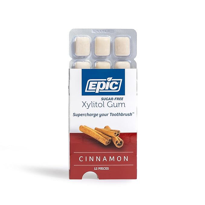 Epic 100% Xylitol Cinnamon Chewing Gum - Sugar Free, Aspartame Free Dental Gum - Supports Oral