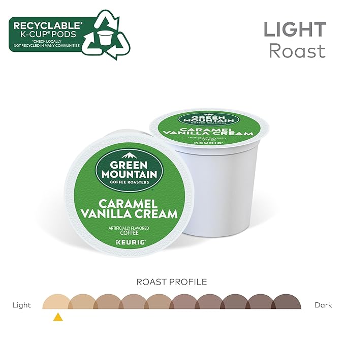 Green Mountain Coffee Roasters Caramel Vanilla Cream, Single-Serve Keurig K-Cup Pods, Flavored