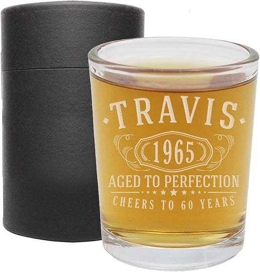 Personalized Vintage 60th Etched 2.5oz 1pk Shot Glass – Custom 1965 Happy 60th Birthday Gifts Men