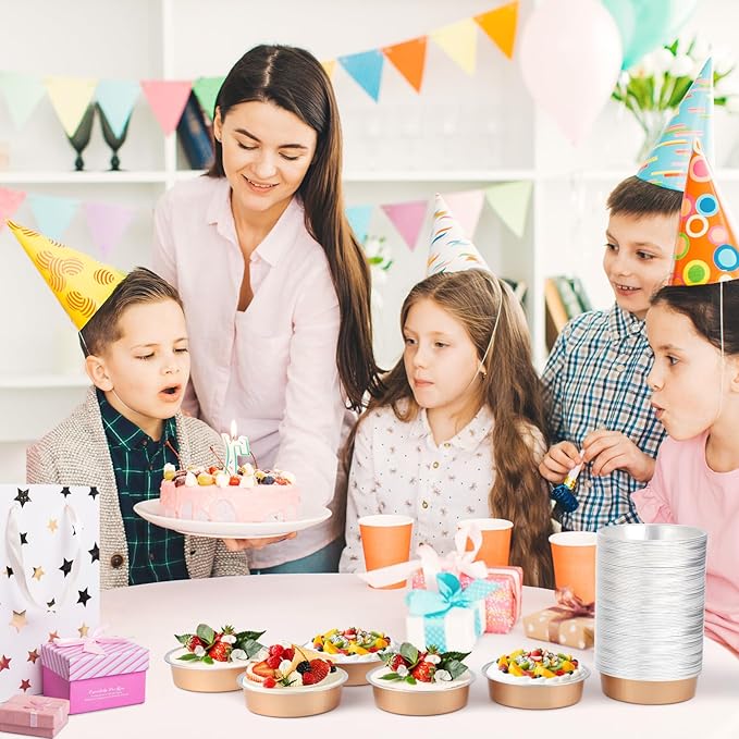Beasea Aluminum Foil Ramekins, 7.3oz 100 Pack 4 Inch 215ml Disposable Ramekins Foil Cups No Lids