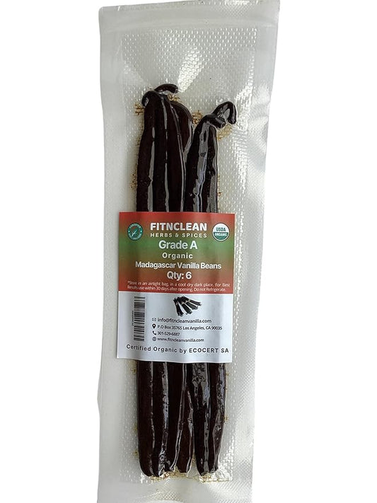 6 Organic Vanilla Beans Madagascar Grade A for Extract, Cooking and Baking by FITNCLEAN VANILLA|