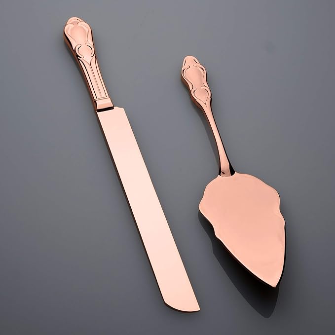 Ella Celebration Rose Gold Engravable Cake Knife & Server Set for Engraving, Rose Gold Wedding