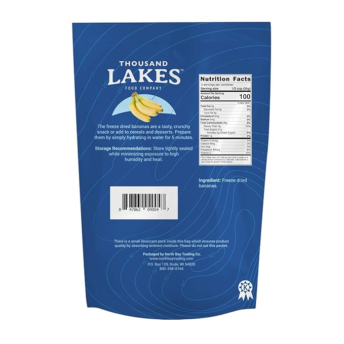 Thousand Lakes Freeze Dried Fruit - Sliced Bananas 4-pack 3.2 ounces (12.8 ounces total) | No Sugar