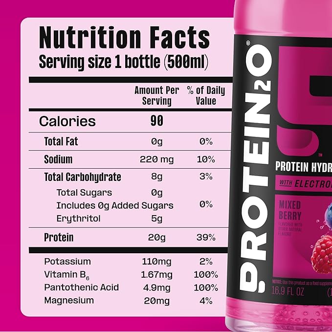Protein2o Hydration Drink - 2-in-1 Liquid Clear Whey Protein Isolate and Electrolyte Drink - 20g