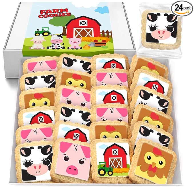 Farm Animal Cookies 24 Pack Party Favors Decorated Bulk | INDIVIDUALLY WRAPPED Sugar Cookies | Barn