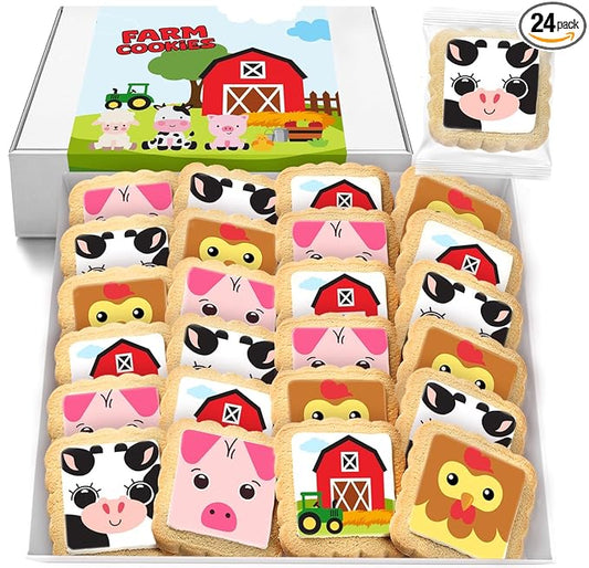 Farm Animal Cookies 24 Pack Party Favors Decorated Bulk | INDIVIDUALLY WRAPPED Sugar Cookies | Barn