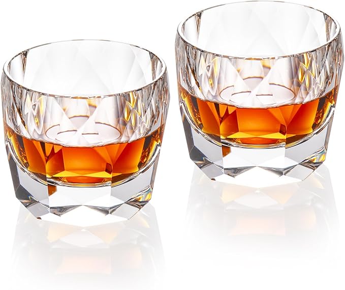 KAMMAK Crystal Whiskey Glasses Set of 2, 7.1oz Old Fashioned Glasses Stemless, Hand Blown White